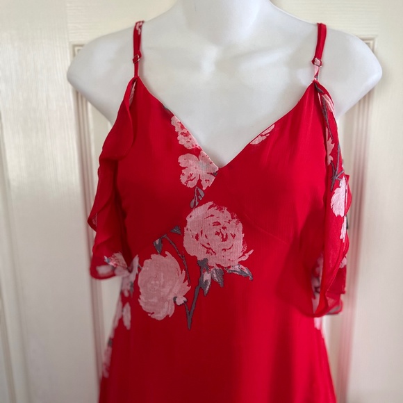 Lulus Love in Bloom Red Floral Print Off-the-Shoulder High-Low Dress - Picture 6 of 7